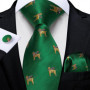 Green Ties for Men 8cm Striped Paisley Floral Wedding Party Formal Silk Polyester Necktie Handkerchief Cufflinks Gift Dropship