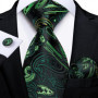 Green Ties for Men 8cm Striped Paisley Floral Wedding Party Formal Silk Polyester Necktie Handkerchief Cufflinks Gift Dropship