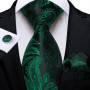 Green Ties for Men 8cm Striped Paisley Floral Wedding Party Formal Silk Polyester Necktie Handkerchief Cufflinks Gift Dropship