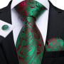 Green Ties for Men 8cm Striped Paisley Floral Wedding Party Formal Silk Polyester Necktie Handkerchief Cufflinks Gift Dropship