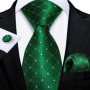 Green Ties for Men 8cm Striped Paisley Floral Wedding Party Formal Silk Polyester Necktie Handkerchief Cufflinks Gift Dropship