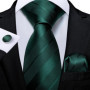 Green Ties for Men 8cm Striped Paisley Floral Wedding Party Formal Silk Polyester Necktie Handkerchief Cufflinks Gift Dropship