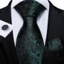 Green Ties for Men 8cm Striped Paisley Floral Wedding Party Formal Silk Polyester Necktie Handkerchief Cufflinks Gift Dropship
