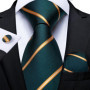 Green Ties for Men 8cm Striped Paisley Floral Wedding Party Formal Silk Polyester Necktie Handkerchief Cufflinks Gift Dropship