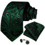 Green Ties for Men 8cm Striped Paisley Floral Wedding Party Formal Silk Polyester Necktie Handkerchief Cufflinks Gift Dropship