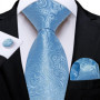 Cambridge Blue Ties for Men Striped Paisley Floral Wedding Party Formal Necktie Handkerchief Cufflinks Gift Dropship