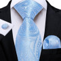 Cambridge Blue Ties for Men Striped Paisley Floral Wedding Party Formal Necktie Handkerchief Cufflinks Gift Dropship