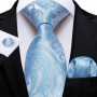 Cambridge Blue Ties for Men Striped Paisley Floral Wedding Party Formal Necktie Handkerchief Cufflinks Gift Dropship