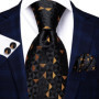 Hi-Tie Black Gold Novelty Silk Wedding Tie For Men Handky Cufflink Set Fashion Designer Gift For Men Necktie Business Party