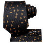 Hi-Tie Black Gold Novelty Silk Wedding Tie For Men Handky Cufflink Set Fashion Designer Gift For Men Necktie Business Party