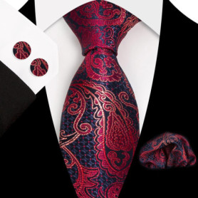 Paisley 100 Silk Elegant Tie For Men Necktie Pocket Square Cufflinks Set Men's Wedding Business Formal Accessory Gravatas