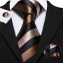 Tie Set for Men, 3-Piece Wedding Accessories with Cufflinks & Pocket Handkerchief, Striped/Floral Design