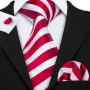 Tie Set for Men, 3-Piece Wedding Accessories with Cufflinks & Pocket Handkerchief, Striped/Floral Design