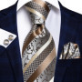 Tie Set for Men, 3-Piece Wedding Accessories with Cufflinks & Pocket Handkerchief, Striped/Floral Design