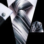 Tie Set for Men, 3-Piece Wedding Accessories with Cufflinks & Pocket Handkerchief, Striped/Floral Design
