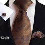 Luxury Mens Ties Floral Black Gold Ties Paisley NeckTie Pocket Square Cufflinks Set Men Wedding Party Tie Accessories