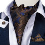 Men Luxury Ascot Tie Cravat Tie Handkerchief Cufflinks 3pcs Set Blue Paisley Floral Wedding Party Cravats Necktie