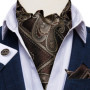 Men Luxury Ascot Tie Cravat Tie Handkerchief Cufflinks 3pcs Set Blue Paisley Floral Wedding Party Cravats Necktie