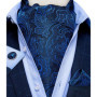 Men Luxury Ascot Tie Cravat Tie Handkerchief Cufflinks 3pcs Set Blue Paisley Floral Wedding Party Cravats Necktie