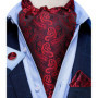 Men Luxury Ascot Tie Cravat Tie Handkerchief Cufflinks 3pcs Set Blue Paisley Floral Wedding Party Cravats Necktie
