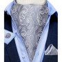 Men Luxury Ascot Tie Cravat Tie Handkerchief Cufflinks 3pcs Set Blue Paisley Floral Wedding Party Cravats Necktie