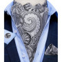 Men Luxury Ascot Tie Cravat Tie Handkerchief Cufflinks 3pcs Set Blue Paisley Floral Wedding Party Cravats Necktie