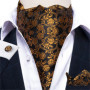 Men Luxury Ascot Tie Cravat Tie Handkerchief Cufflinks 3pcs Set Blue Paisley Floral Wedding Party Cravats Necktie