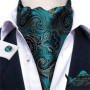 Men Luxury Ascot Tie Cravat Tie Handkerchief Cufflinks 3pcs Set Blue Paisley Floral Wedding Party Cravats Necktie