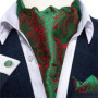 Men Luxury Ascot Tie Cravat Tie Handkerchief Cufflinks 3pcs Set Blue Paisley Floral Wedding Party Cravats Necktie
