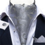 Men Luxury Ascot Tie Cravat Tie Handkerchief Cufflinks 3pcs Set Blue Paisley Floral Wedding Party Cravats Necktie