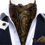 Men Luxury Ascot Tie Cravat Tie Handkerchief Cufflinks 3pcs Set Blue Paisley Floral Wedding Party Cravats Necktie