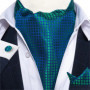 Men Luxury Ascot Tie Cravat Tie Handkerchief Cufflinks 3pcs Set Blue Paisley Floral Wedding Party Cravats Necktie