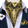 Men Luxury Ascot Tie Cravat Tie Handkerchief Cufflinks 3pcs Set Blue Paisley Floral Wedding Party Cravats Necktie