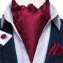 Men Luxury Ascot Tie Cravat Tie Handkerchief Cufflinks 3pcs Set Blue Paisley Floral Wedding Party Cravats Necktie