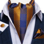Men Luxury Ascot Tie Cravat Tie Handkerchief Cufflinks 3pcs Set Blue Paisley Floral Wedding Party Cravats Necktie
