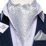 Men Luxury Ascot Tie Cravat Tie Handkerchief Cufflinks 3pcs Set Blue Paisley Floral Wedding Party Cravats Necktie