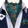 Men Luxury Ascot Tie Cravat Tie Handkerchief Cufflinks 3pcs Set Blue Paisley Floral Wedding Party Cravats Necktie