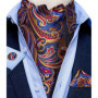 Men Luxury Ascot Tie Cravat Tie Handkerchief Cufflinks 3pcs Set Blue Paisley Floral Wedding Party Cravats Necktie