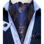 Men Luxury Ascot Tie Cravat Tie Handkerchief Cufflinks 3pcs Set Blue Paisley Floral Wedding Party Cravats Necktie