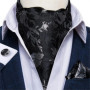 Men Luxury Ascot Tie Cravat Tie Handkerchief Cufflinks 3pcs Set Blue Paisley Floral Wedding Party Cravats Necktie