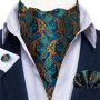Men Luxury Ascot Tie Cravat Tie Handkerchief Cufflinks 3pcs Set Blue Paisley Floral Wedding Party Cravats Necktie