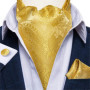 Men Luxury Ascot Tie Cravat Tie Handkerchief Cufflinks 3pcs Set Blue Paisley Floral Wedding Party Cravats Necktie