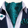 Men Luxury Ascot Tie Cravat Tie Handkerchief Cufflinks 3pcs Set Blue Paisley Floral Wedding Party Cravats Necktie
