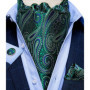 Men Luxury Ascot Tie Cravat Tie Handkerchief Cufflinks 3pcs Set Blue Paisley Floral Wedding Party Cravats Necktie