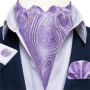 Men Luxury Ascot Tie Cravat Tie Handkerchief Cufflinks 3pcs Set Blue Paisley Floral Wedding Party Cravats Necktie