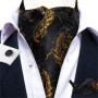 Men Luxury Ascot Tie Cravat Tie Handkerchief Cufflinks 3pcs Set Blue Paisley Floral Wedding Party Cravats Necktie