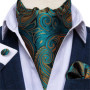 Men Luxury Ascot Tie Cravat Tie Handkerchief Cufflinks 3pcs Set Blue Paisley Floral Wedding Party Cravats Necktie