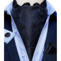 Men Luxury Ascot Tie Cravat Tie Handkerchief Cufflinks 3pcs Set Blue Paisley Floral Wedding Party Cravats Necktie