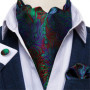 Men Luxury Ascot Tie Cravat Tie Handkerchief Cufflinks 3pcs Set Blue Paisley Floral Wedding Party Cravats Necktie