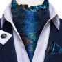 Men Luxury Ascot Tie Cravat Tie Handkerchief Cufflinks 3pcs Set Blue Paisley Floral Wedding Party Cravats Necktie